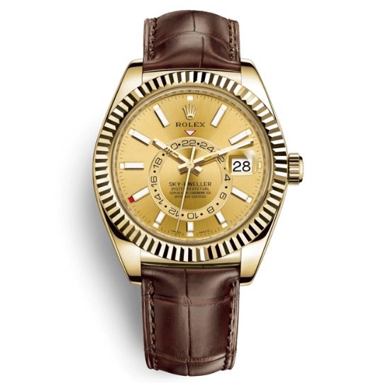 Replica Rolex Sky-Dweller Gold with Leather Strap