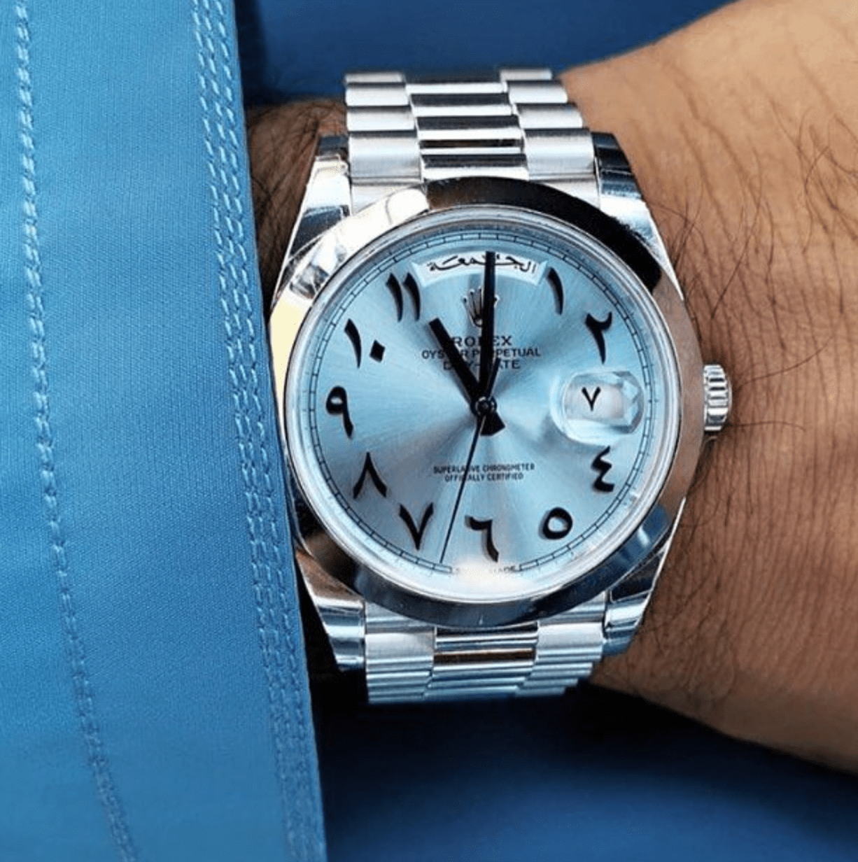 Replica Rolex Day Date 40mm Ice Blue Arabic Dial Platinum