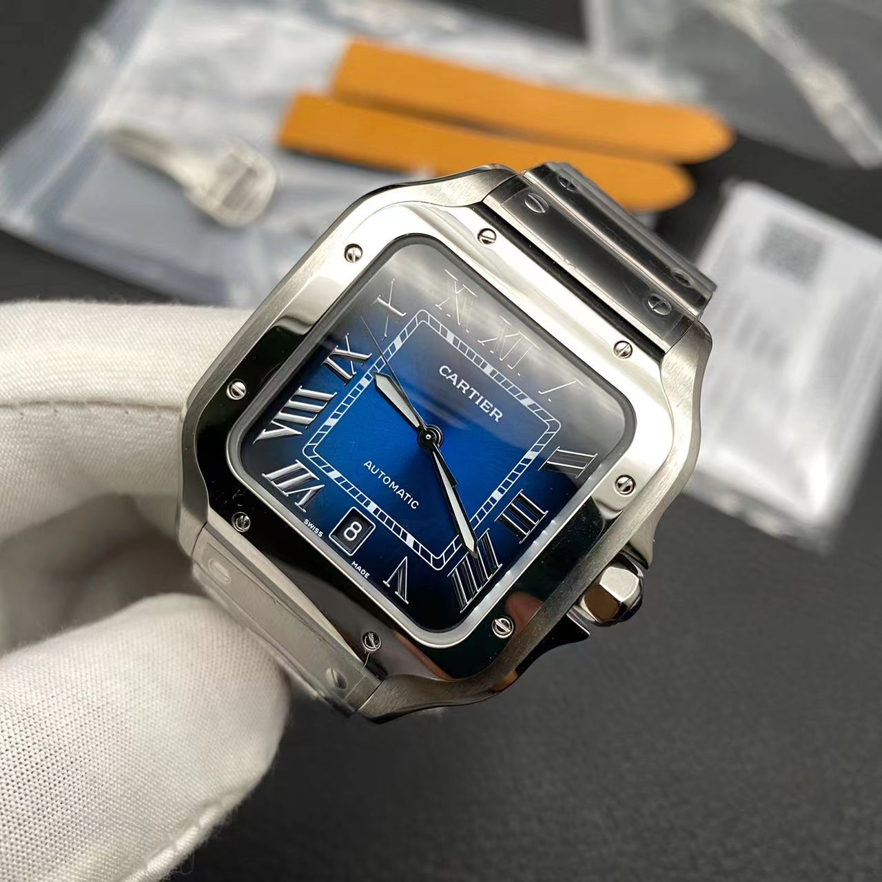 Cartier Santos Blue Dial Swiss Replica Clone