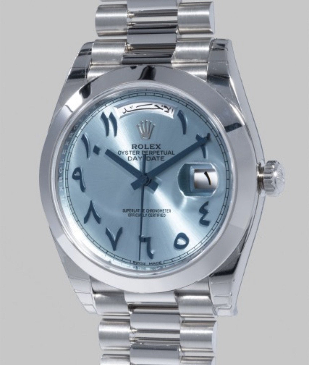 Replica Rolex Day Date 40mm Ice Blue Arabic Dial Platinum
